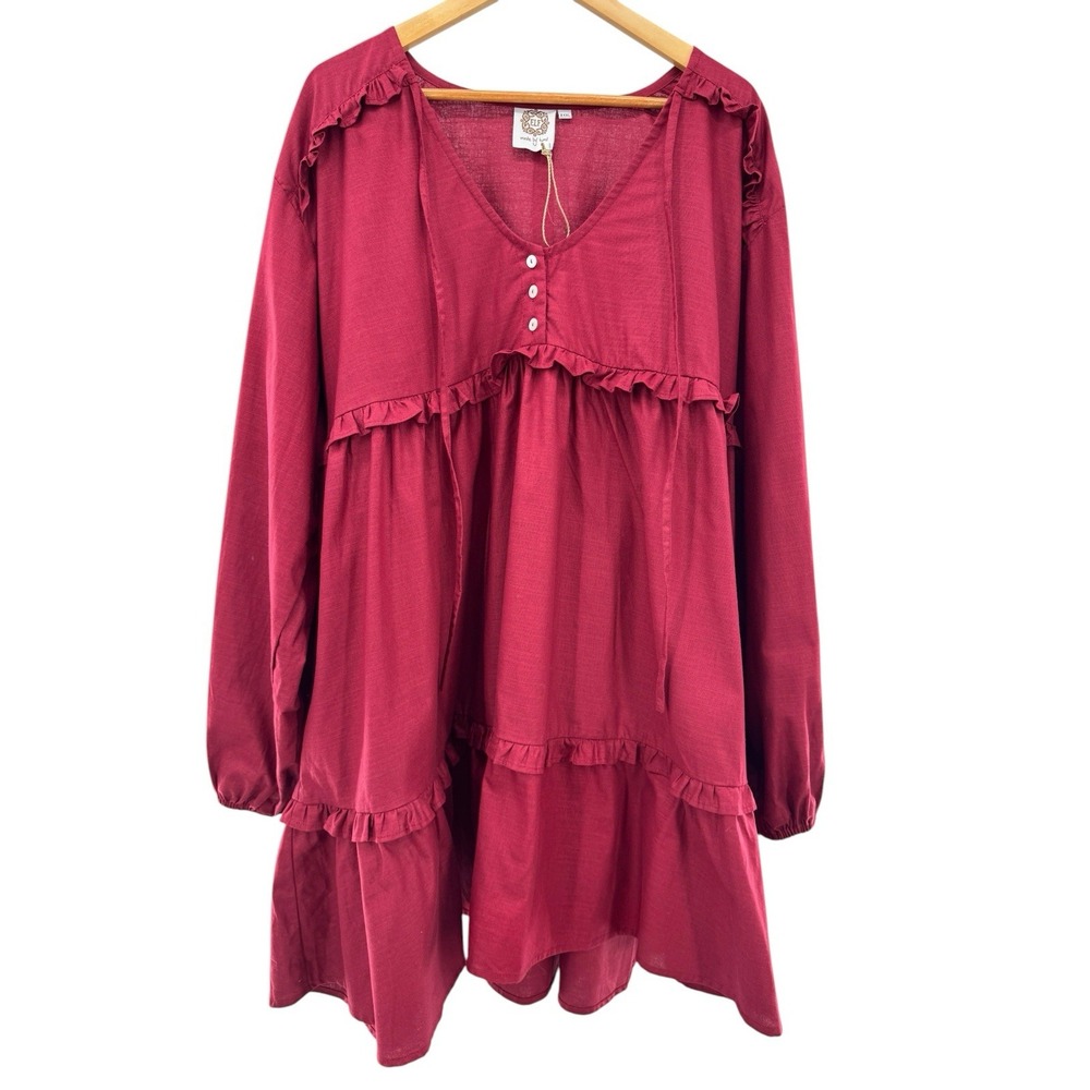 BALI‎ ELF Made By Hand 100% Cotton Tiered Babydoll Mini Dress Plus Size 3X